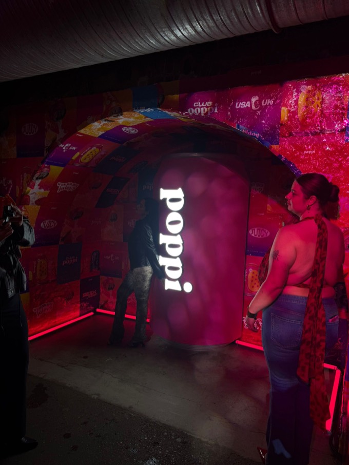 Illuminated Poppi can installation at the Club Poppi launch in London